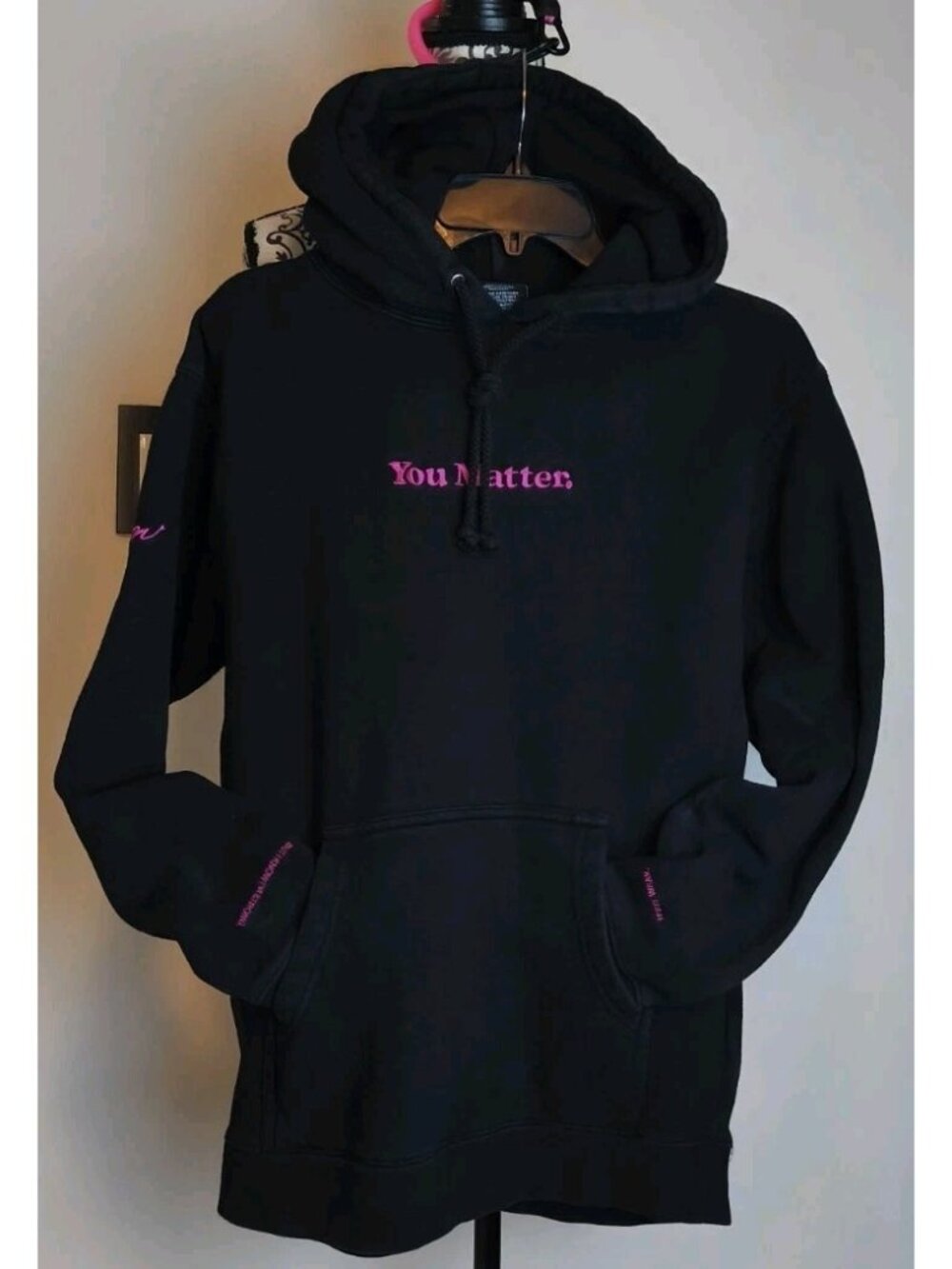 You Matter by Demetrius Harmon Hoodie Unisex S Black Pink Embroidered Pullover